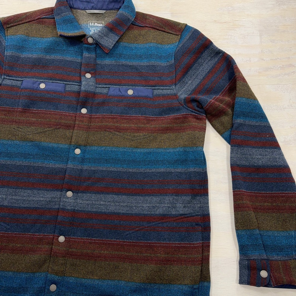 L.L.Bean Shirt Jacket Slightly Fitted XL Tall Striped Fleece Snap Blue Mens - Picture 4 of 9